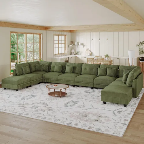 Vista 17 de LLappuil Sofá seccional modular con asientos de almacenamiento, sofá seccional convertible modular en forma de U de pana para sala de estar, sofá