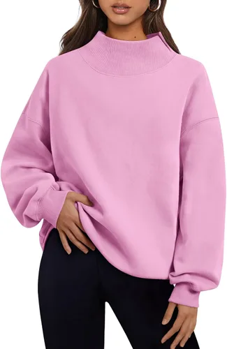 Vista 16 de Trendy Queen Sudaderas de cuello alto para mujer, de gran tamaño, trajes de Albaricoque