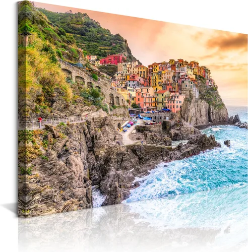 Vista 14 de NAN Wind 3 piezas de lienzo moderno pintura de pared paisaje urbano tradicional puerto mediterráneo mar Cinque Terre Italia costa paisaje impresión
