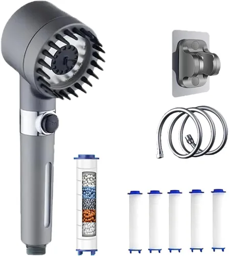 Vista 10 de Ion Drops - Cabezal de ducha filtrado de alta presión, 4 modos de pulverización, con boquillas antiobstrucción, filtro de agua dura para eliminar