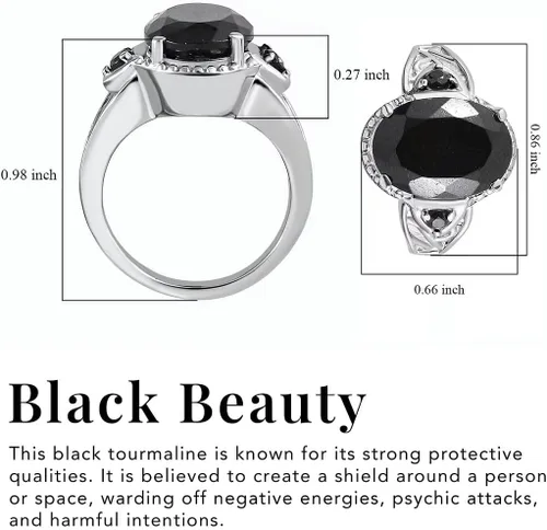 Vista 3 de Black Tourmaline Ring Spinel - Birthstone Rings for Women - Engagement Promise Statement Vintage Stainless Steel Tourmaline Jewelry Birthday