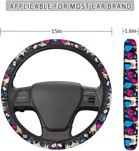 Vista 5 de FOR U DESIGNS Funda de volante con estampado de alpaca, antideslizante, suave, ajuste universal, protector de volante de automóvil de 15 pulgadas