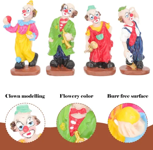 Vista 3 de Toyvian - Figura de payaso de circo, 3.93 pulgadas, mini adorno miniatura de payaso con base estable para terapia de bandeja de arena, temática