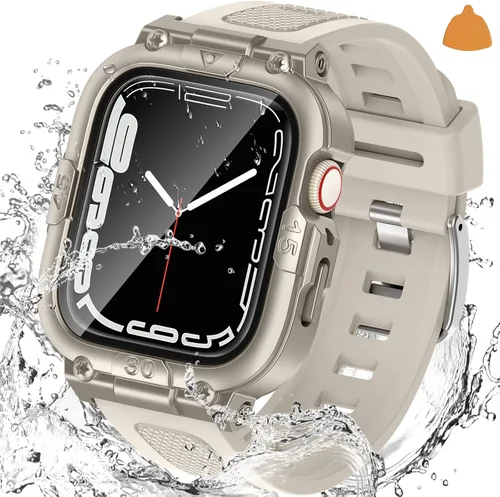 Vista 16 de Goton Estuche impermeable 3 en 1 con correa para Apple Watch con protector de pantalla de vidrio templado incorporado de 40 mm, cubierta frontal