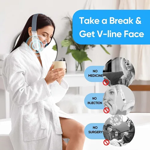 Vista 7 de Máquina reductora de mentón doble, masajeador facial de línea V, masajeador facial de moldeo portátil con luz azul para mejorar el contorno facial