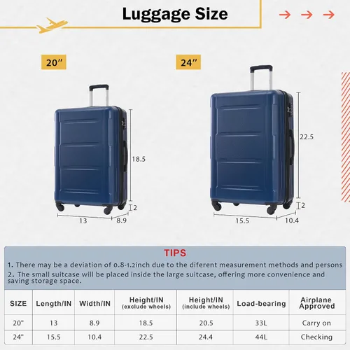 Vista 224 de Merax Equipaje, maleta extensible rígida con ruedas giratorias ligeras, Negro -, 40/48/52
