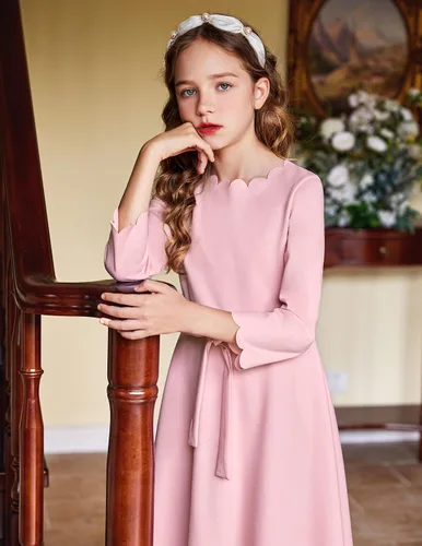 Vista 9 de Arshiner Vestido de fiesta para niñas con ribete festoneado, cinturón, acampanado, formal, por debajo de la rodilla, con bolsillos, para 6-15 años