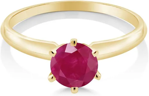 Vista 45 de Anillo de compromiso solitario con piedra preciosa redonda de oro amarillo de 14 quilates de 0.236 in para mujer Ajuste clásico de 6 puntas