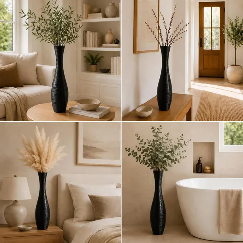Vista 6 de Leewadee Florero decorativo alto para decoración de sala de estar, 20 ″, negro, resina