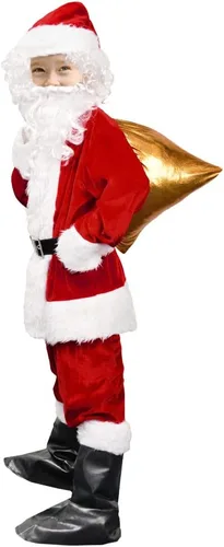 Vista 5 de Disfraz de Papá Noel para niños, disfraz de Papá Noel para niños de 6 años en adelante, 9 unidades, color rojo