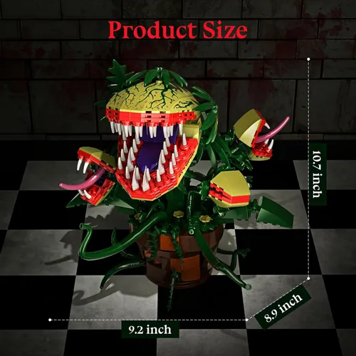 Vista 6 de Audrey II - Juego de 2 bloques de construcción botánicos de plantas de piraña compatibles con Lego, kit de juguetes de terror, decoración de tienda