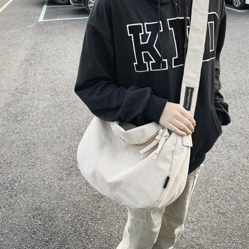 Vista 3 de Bolso bandolera unisex de pana para dumpling, bolso de mensajero, casual, bolso de hombro grande para uso diario, compras, escuela, viajes