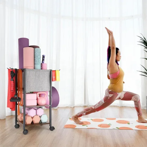 Vista 6 de Estante de Almacenamiento para Esterilla de Yoga, Equipo de Gimnasio en Casa, Organizador de Equipo de Entrenamiento, Soporte para Esterilla de Yoga