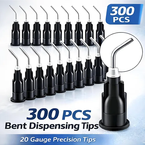 Vista 2 de 300 Piezas Puntas de Dispensación Dobladas de Calibre 20 Agujas Dispensadoras de Punta Roma Negra Puntas de Aguja Dispensadoras de Flujo Predoblado