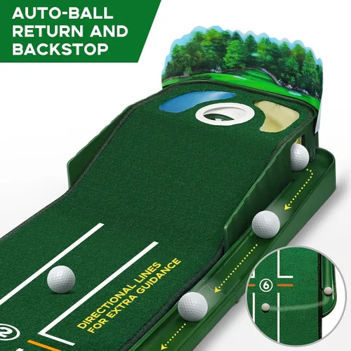 Vista 3 de Alfombrilla de golf verde para interiores y exteriores con retorno de pelota y 3 agujeros, mejora la precisión y la velocidad, duradero, resistente