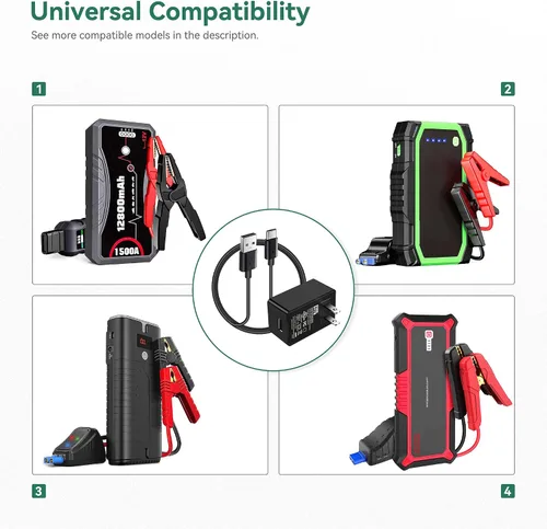 Vista 4 de Cargador de alimentación tipo C de 5 V compatible con NEXPOW Car Jump Starter 1500A 2000A Peak Battery Starter; GOOLOO GP2000 GT3000 Adaptador