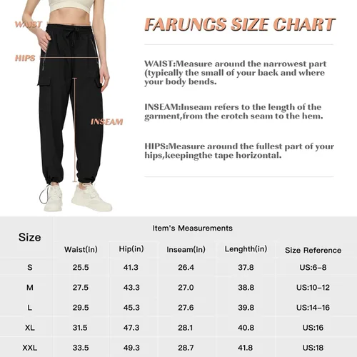Vista 6 de FARUNGS Pantalones cargo de secado rápido, ligeros, tácticos, con 5 bolsillos, para mujer, cintura elástica y resistentes al agua