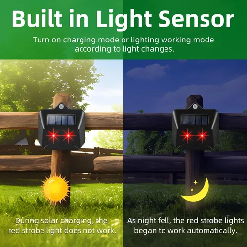 Vista 2 de Repelente solar nocturno de animales para exteriores, ojos depredadores de coyotes, repelente de zorrillas para patio con luces depredadoras