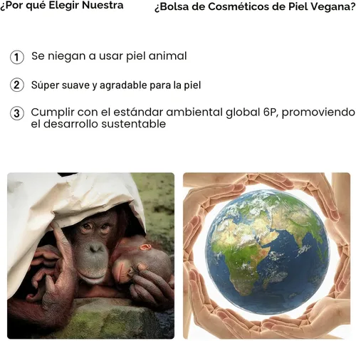 Vista 3 de Wandering Nature Bolsa de Maquillaje, Organizador de Maquillaje de Viaje, Estuche de Brochas Cosméticas para Mujeres en Cuero Vegano Ecológico, M