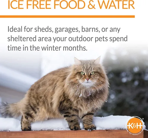 Vista 4 de K&H Pet Products Cuencos exteriores con calefacción para comida y agua de gatos, estación de alimentación Thermo-Kitty Café para gatos callejeros