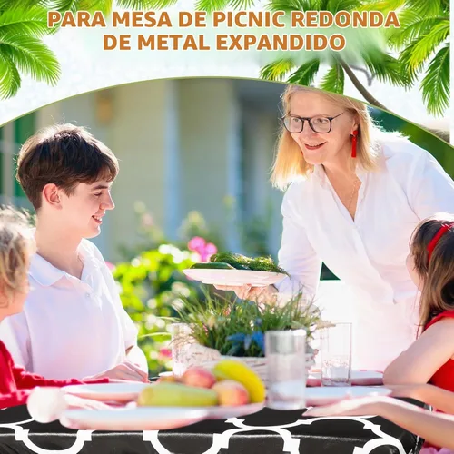 Vista 6 de Moukeren Funda de mesa de picnic de 3 piezas para niños con fundas de banco, mantel ajustable para exteriores, vinilo impermeable, para camping