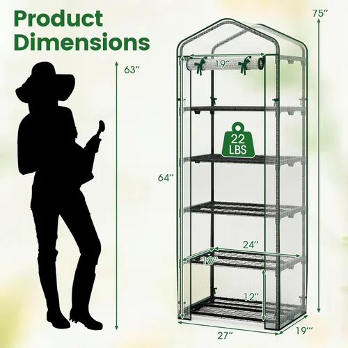 Vista 7 de Giantex Mini invernadero para interiores y exteriores, 27 x 19 x 75 pulgadas, casa portátil de cultivo de plantas con estantes de 5 niveles