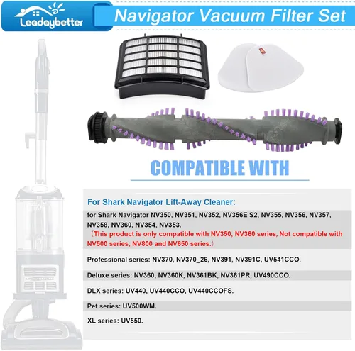 Vista 2 de Leadaybetter Filtro de rollo de cepillo de repuesto para Shark Navigator Lift Away NV350 NV351 NV352 NV356E S2 NV360 NV355 NV356 NV357 NV358