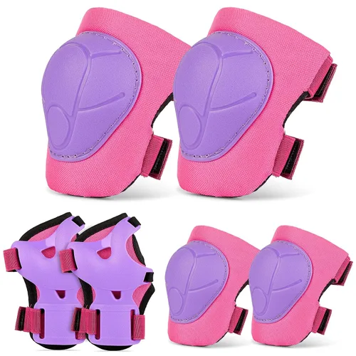 Vista 13 de FIODAY Rodilleras para niños, rodilleras y coderas, protectores de muñeca, juego de equipo de protección ajustable para niñas y niños, patinaje