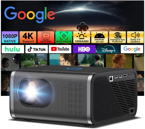 Vista 9 de Mini proyector con WiFi y Bluetooth, 4K Smart 1080P Proyector de película portátil para exteriores con Android 13 y aplicaciones integradas