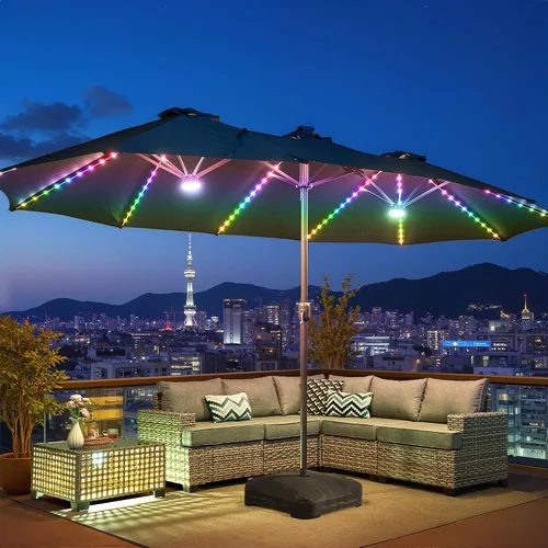 Vista 19 de HOOOWOOO Sombrilla de doble cabeza de 15 pies para patio al aire libre con Beige