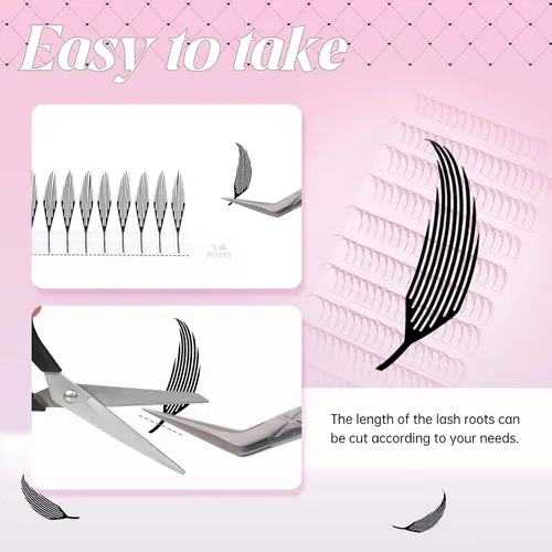 Vista 48 de FADLASH Extensiones de pestañas postizas en abanico con base puntiaguda 10D, extensiones de pestañas postizas de tallo medio, extensiones