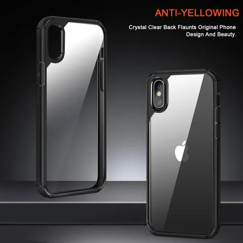 Vista 2 de TENDLIN Compatible con iPhone Xs Case/iPhone X Case Crystal Clear Hard Back Soft Bumper Funda protectora (negro)
