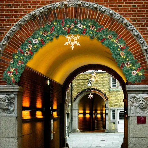 Vista 6 de GUOOU Guirnalda de Navidad Iluminada de 9 Pies (2.7 m), Guirnalda de Navidad a Pilas con Luces, Corona Guirnalda Preencendida para Decoraciones