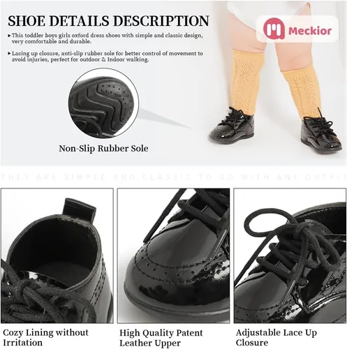 Vista 5 de Meckior Mocasines clásicos de piel sintética para niños y niñas, zapatos de vestir Oxford para niños y niñas, zapatos de vestir planos para caminar