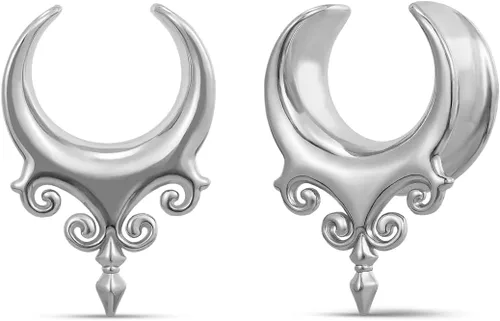 Vista 13 de ERKUOO 2 túneles ocultistas góticos barrocos de oreja de 2G a 1 pulgada de corazón, llama, media luna, espiral, dilatadores, joyería de piercing