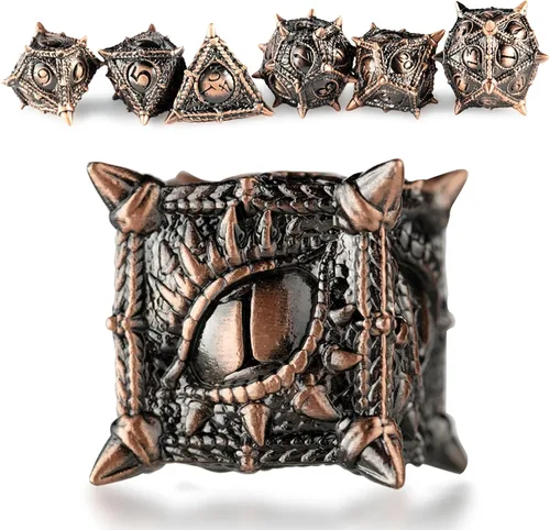 Vista 12 de Surpass DND Juego de Dados de Metal Ojo de Dragón Juego de Dados Poliédricos para Juegos de Rol con Caja D20 D12 D10 D% D8 D6 D4 para Pathfinder MTG