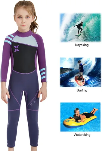 Vista 17 de DIVE & SAIL Traje de neopreno de 0.098 in para niños, manga larga, protección UV, traje de baño térmico