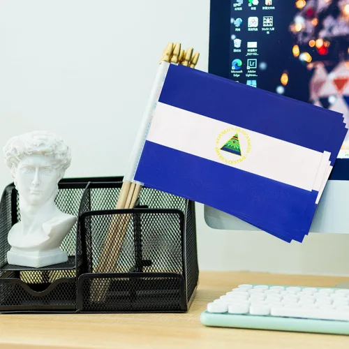 Vista 6 de TSMD Mini banderas de mano de Nicaragua, 5 x 8 pulgadas, paquete de 12