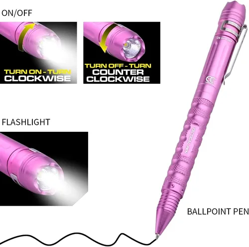 Vista 2 de Bolígrafo profesional multiusos con linterna LED y rompecristales de emergencia, instrumento de escritura de aluminio para aeronaves de alta