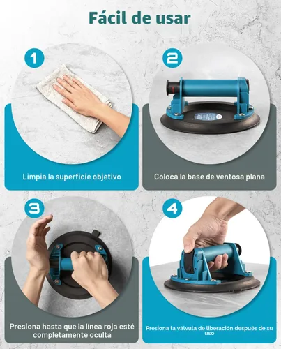 Vista 8 de SEESII Ventosas para elevación de vidrio: elevador de ventosa de baldosas de 8 pulgadas con mango y bomba, capacidad de carga de 440.9 lbs, elevador