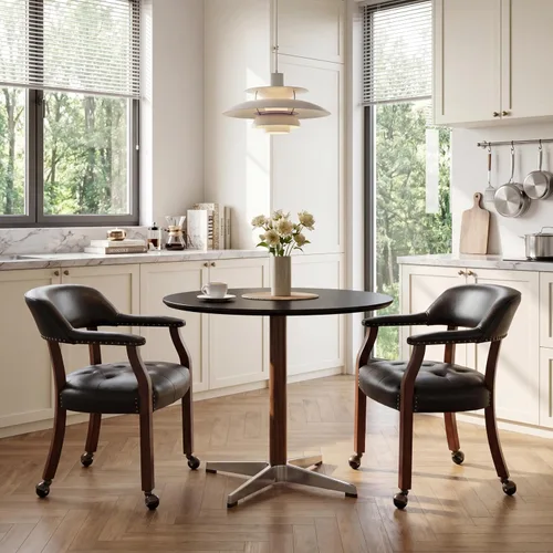 Vista 21 de LEEMTORIG Juego de 2 sillas de comedor con ruedas y brazo, sillas de comedor grandes con ruedas, silla de mesa de póquer de madera maciza, 26