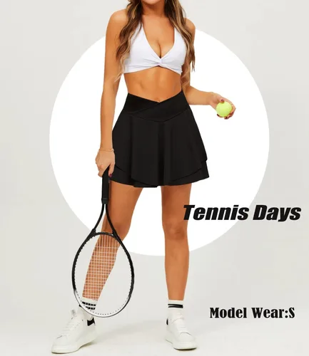 Vista 3 de Navneet Falda de tenis plisada para mujer con bolsillos, pantalones cortos cruzados de cintura alta atlética para golf, faldas deportivas
