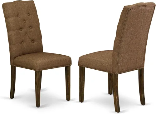 Vista 4 de East West Furniture I2EL5-718 - Juego de mesa de comedor de 5 piezas, incluye una mesa de comedor redonda con pedestal y 4 sillas tapizadas de tela