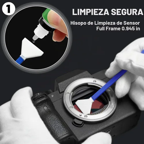 Vista 2 de Kit de limpieza de lente de cámara con hisopos de sensor Pro 10x, limpiador de sensores, compatible con Canon, Nikon, cámara réflex digital sin