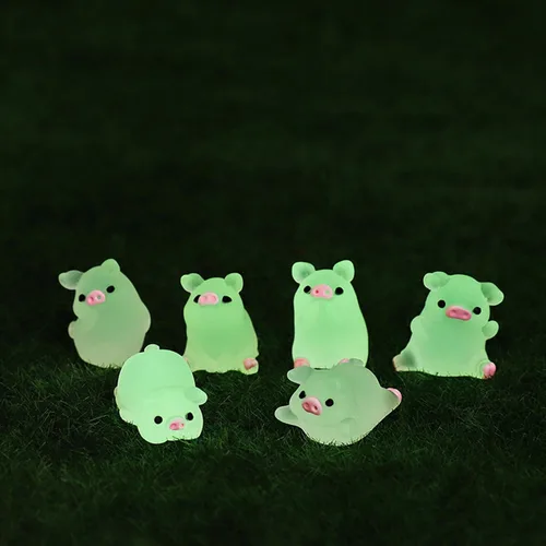Vista 5 de 12 piezas de mini resina luminosa de cerdo adornos llaves de coche mini figuras de cerdo de resina adorno miniatura cerdos de jardín figuras
