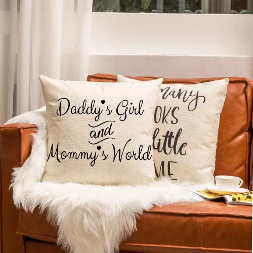 Vista 6 de Ogiselestyle Nursery Decor Mommy's World - Funda de cojín decorativa de lino y algodón con texto en inglés "Mommy's World" para sofá, 18 x 18