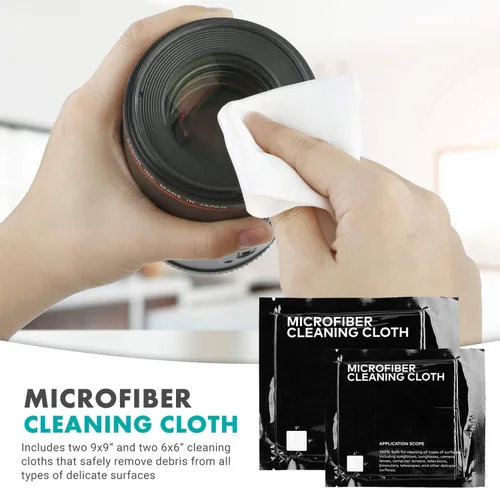 Vista 5 de Movo Deluxe Essentials - Kit de limpieza de cámara DSLR con 10 hisopos de limpieza APS-C, líquido de limpieza de sensor, soplador de aire de cohete