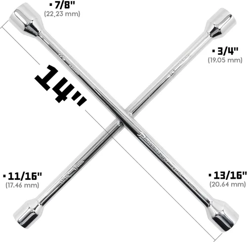 Vista 2 de Powerbuilt Llave universal de 14 pulgadas, se adapta a tuercas de llanta SAE y métricas, reparación de neumáticos de automóvil de carretera
