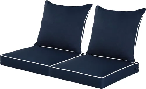 Vista 25 de QILLOWAY Juego de cojines de poliéster para sillas de exterior, cojines de exterior para muebles de patio, todo tipo de clima. Gris carbón/negro