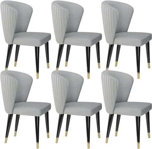 Vista 7 de Juego de 6 sillas de comedor de cuero de microfibra artificial, sillas de cocina con patas de madera maciza para habitación, cocina, sala de estar